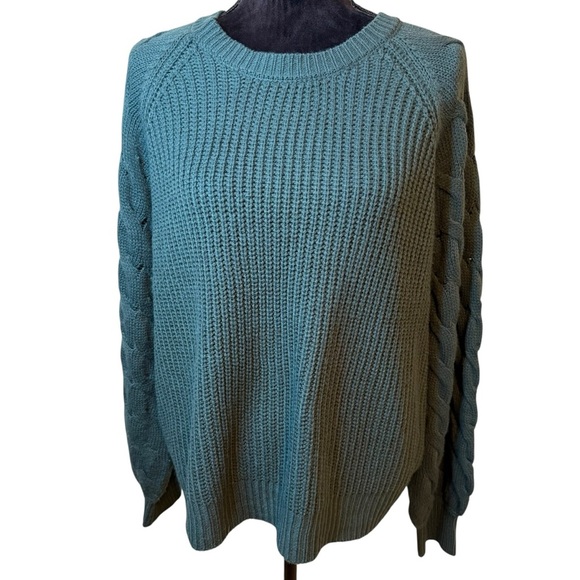Eloquii | Green Crew Neck Knit Sweater with Sleeve Detail | Sz 14/16 - Picture 1 of 8